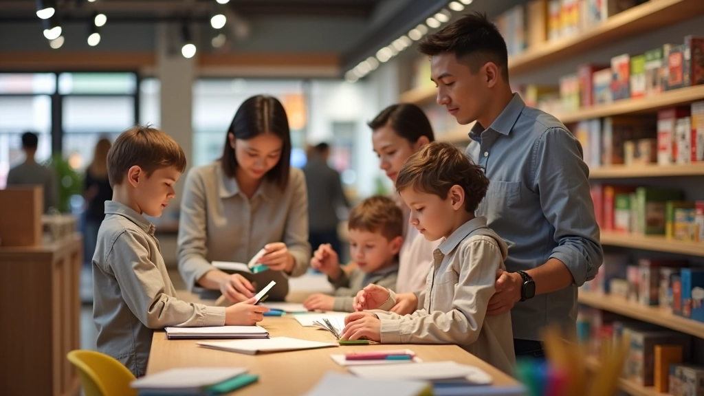 Famille planifiant les achats de fournitures scolaires avec budget organisé
