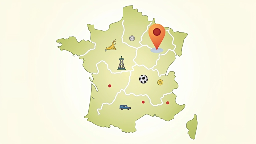 Carte de France avec épingles montrant différentes régions, symboles de coûts variables