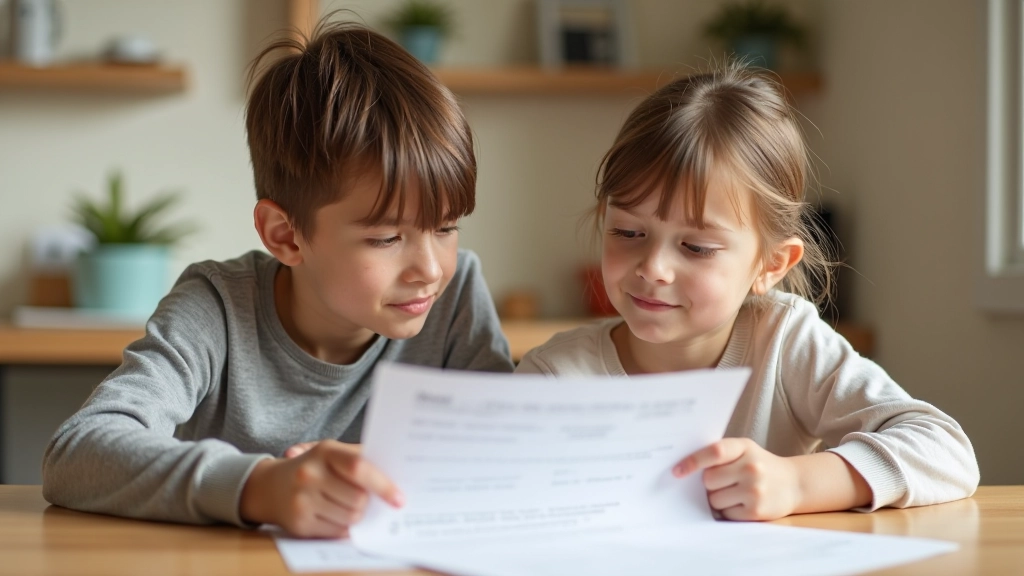 Parent et enfant étudiant un courrier d'information sur l'allocation de rentrée scolaire ARS